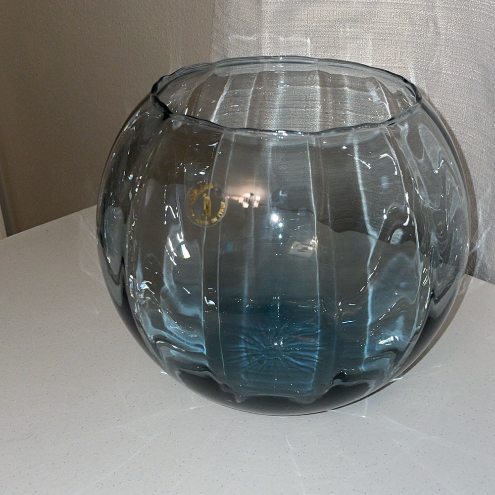 STELVIA Hand Made in Italy Large Glass Round Fishbowl Vase MCM Art Glass